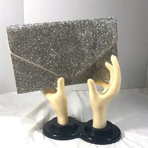 Rhinestone Envelope Vintage Chic Silver Clutch Bag With 21” Drop Chain
